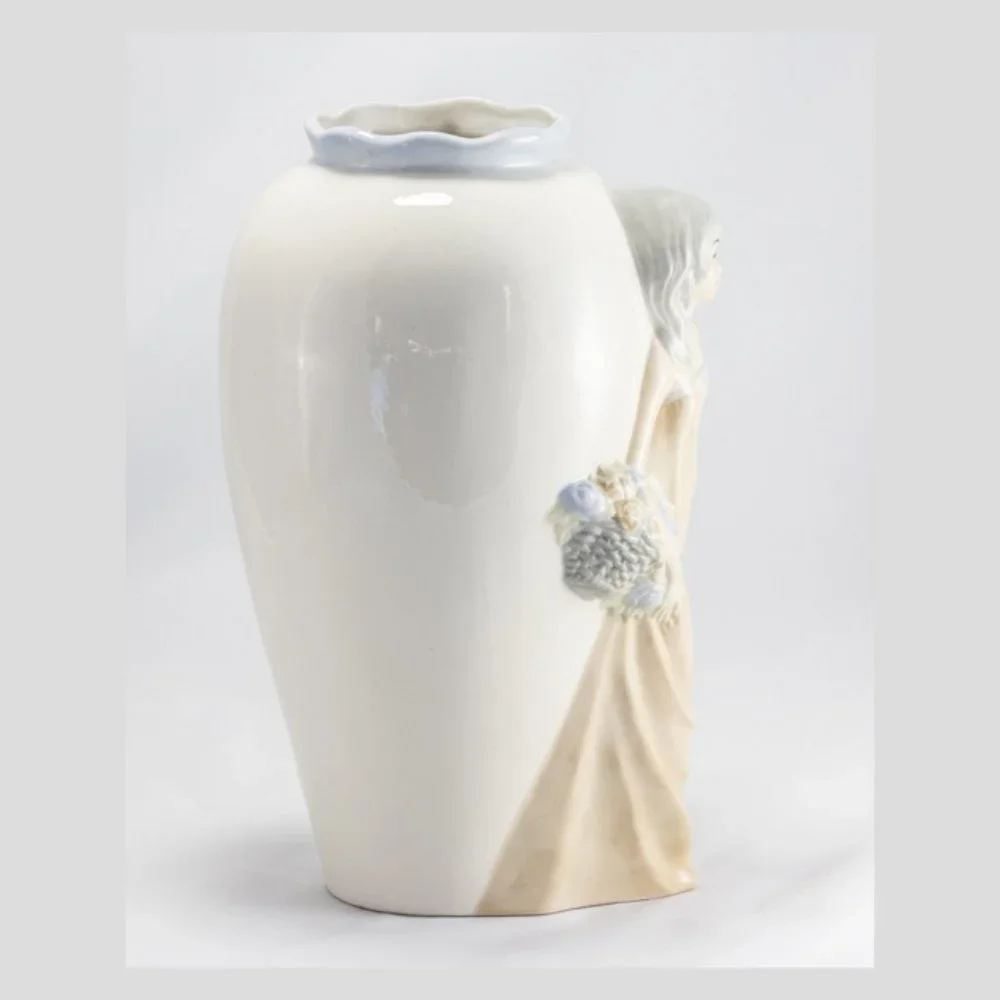 Vintage Sanbo Spain Porcelain Lady Vase Girl Flowers 10.5” Spanish Figurine